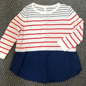 COS red white and blue 3/4 sleeve multi-media top
